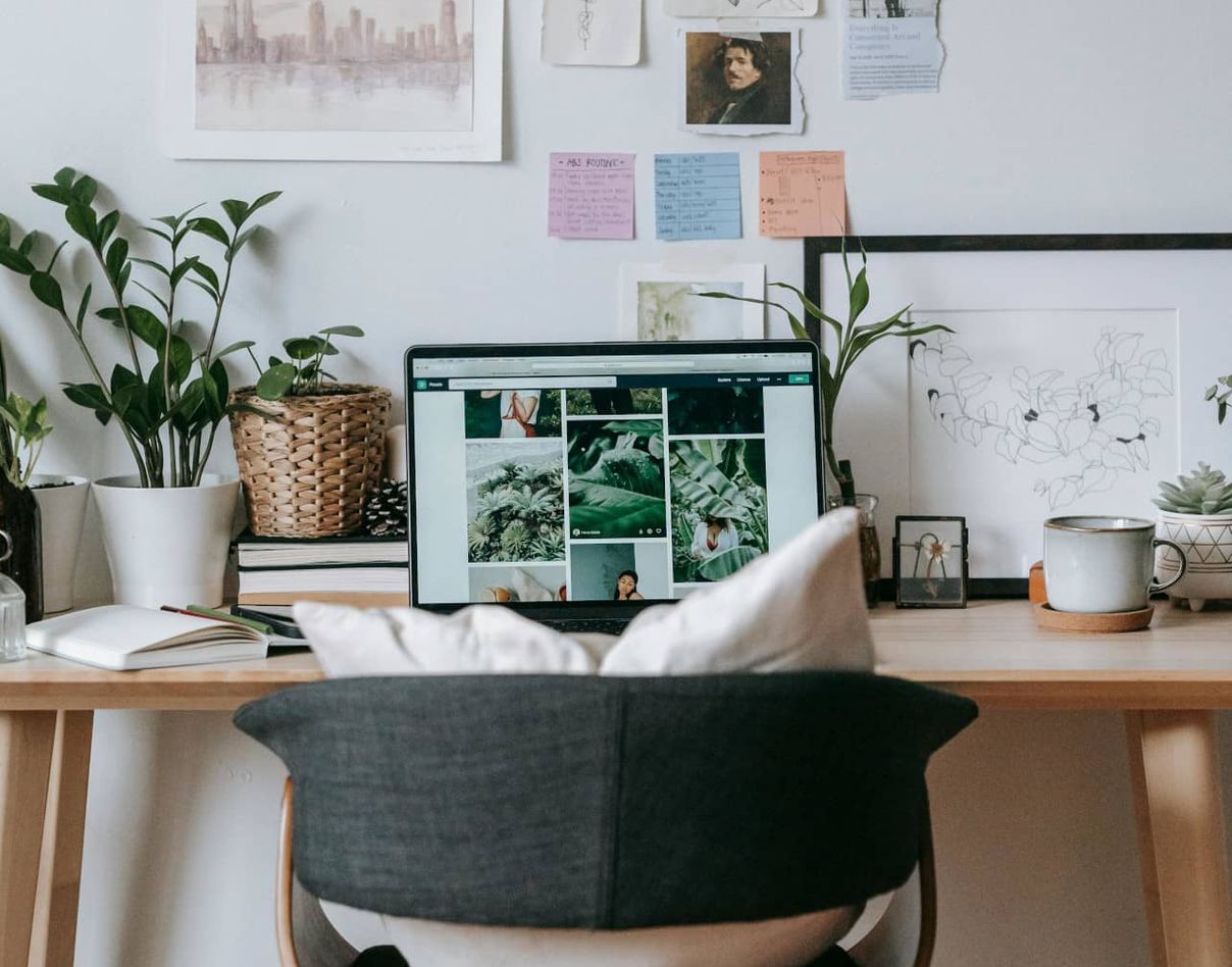 Laptop on a desk.